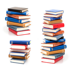 Stack of books in colour covers with white sheets isolated on a white background