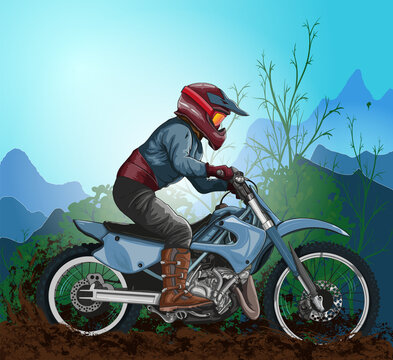 motorcycle racer motocross, vector illustration