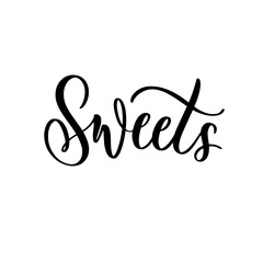 Sweets. Sweet shop lettering logo template design. Vector illustration.