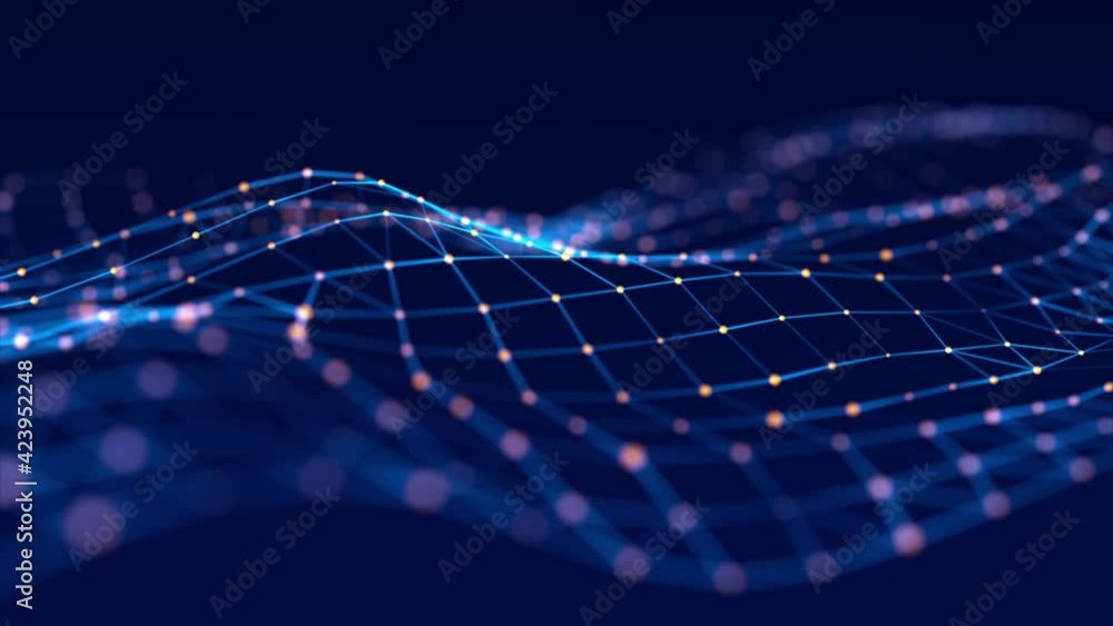 Aufkleber digital dynamic cyber wave. abstract futuristic blue background with dots and lines. big data visual