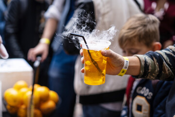 Multicolored alcoholic and non-alcoholic cocktails with straws