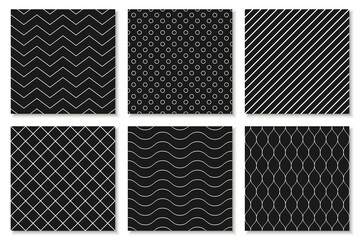 Collection of seamless geometric patterns, covers, cards - black and white repeatable design. Fashion monochrome prints