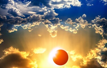 total solar eclipse in clouds, atmosphere . eclipse of the sun, beautiful phenomenon of nature