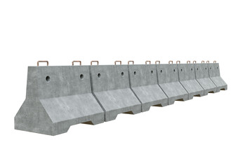 concrete barrier traffic lined up isolated on white background