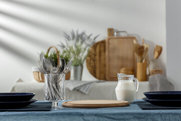 Spring table in the kitchen on a beautiful sunny day 
