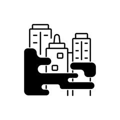 City life black linear icon. High atmosphere pollution level area. Dealing with huge amount of rubbish. Outline symbol on white space. Vector isolated illustration