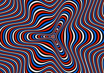Abstract hypnotic pattern with multi-colored striped lines. Psychedelic background. Op art, optical illusion. Modern design, graphic texture.