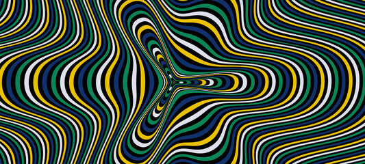 Abstract hypnotic pattern with multi-colored striped lines. Psychedelic background. Op art, optical illusion. Modern design, graphic texture.