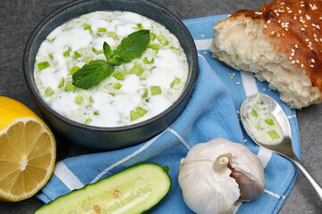 Tzatziki sauce made from fresh cucumbers, mint and yogurt