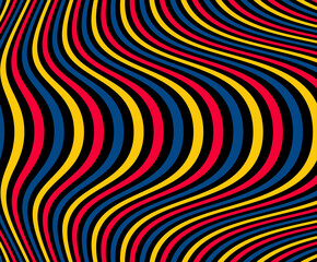 Abstract wave pattern with color striped lines. Creative background. Op art, optical illusion. Modern design, graphic texture.