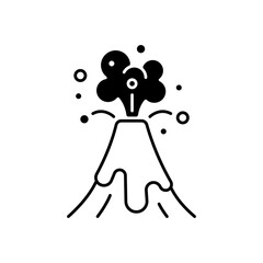 Volcanic activity black linear icon. Volcanic eruptions are major source of natural air pollution problem. Outline symbol on white space. Vector isolated illustration