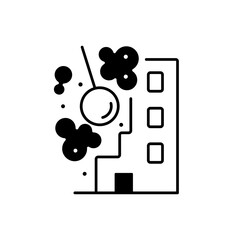 onstruction sites black linear icon. Construction and demolition operations contribute to windblown dust problems. Outline symbol on white space. Vector isolated illustration