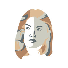 Women face art shot hairystyle. vector ilustration for t-shirt. Trend color 2021. 