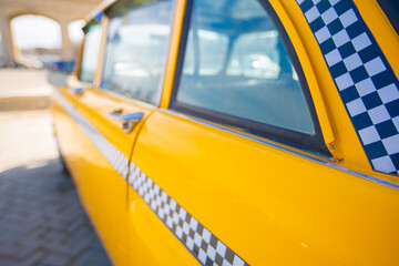 Close-up of vintage American taxi elements. High quality photo