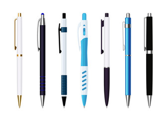 Various automatic ballpoint pens set. Vector illustration
