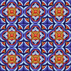 Ceramic tile pattern. Typical ornate portuguese or italian ceramic tiles. Decorative abstract background. Seamless retro