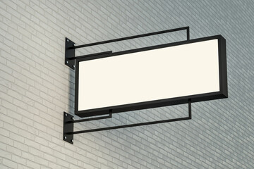 Blank light box signage mockup on brick wall background, 3d render