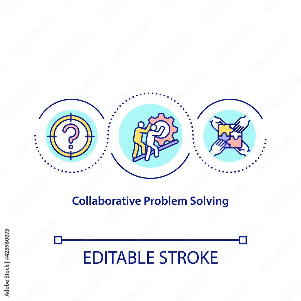 Poster collaborative problem solving concept icon. team work. efficiency, productivity at job. creative thi