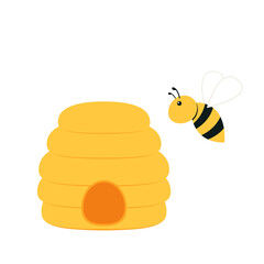 Bee comb vector. logo design. symbol. bee cartoon vector. bee comb on white background.