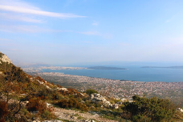 Fototapeta na wymiar Aerial view of Split and Kastela, towns in southern Croatia.