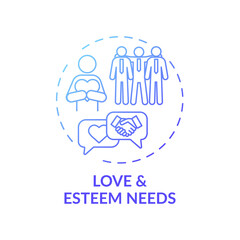 Love and esteem needs blue gradient concept icon. Satisfaction from relationships. Self development and personal improvement idea thin line illustration. Vector isolated outline RGB color drawing