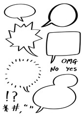 Set of comic speech bubbles, Vector, with a selection of punctuation. Speech balloons, Chat, Communication, talking, symbols, icons