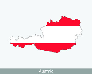 Austrian Map Flag. Map of Austria with the national flag of Austria isolated on white background. Vector illustration.