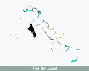 Obraz na płótnie Canvas The Bahamas Map Flag. Map of The Bahamas with the national flag isolated on white background. Vector illustration.