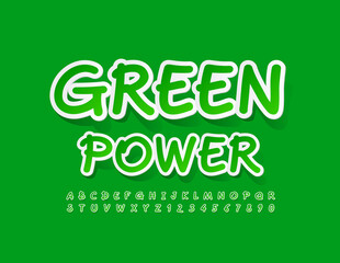 Vector eco concept Green Power. Handwritten style Font. Creative Alphabet Letters and Numbers set