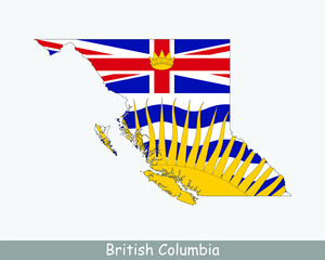 British Columbia Map Flag. Map of British Columbia Canada with flag isolated on white background. Canadian Province. Vector illustration.