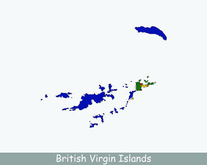 Fototapeta premium British Virgin Islands Map Flag. Map of British Virgin Islands with BVI flag isolated on white background. United Kingdom, UK British Overseas Territory. Vector Illustration.