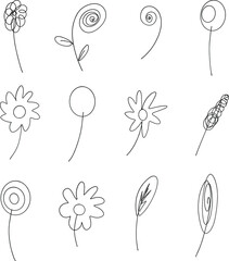 Flowers and Leaves Doodle Illustration Icon Collection in Vector Format