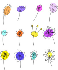 Flowers and Leaves Doodle Illustration Icon Collection in Vector Format