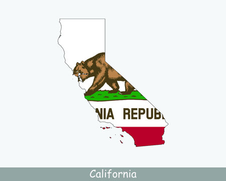 California Map Flag. Map of California, USA with the Californian state flag isolated on white background. United States, America, American, United States of America, US, CA State. Vector illustration.