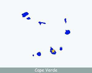 Cape Verde Map Flag. Map of Cabo Verde with the Cape Verdean national flag isolated on white background. Vector Illustration.
