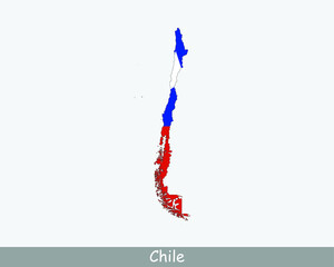 Chile Map Flag. Map of Chile with the Chilean national flag isolated on white background. Vector Illustration.