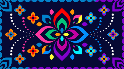 Colorful ornamental floral pattern on dark background vector illustration.