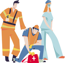 set of protecting worker from health and safety hazards on the job, vector illustration