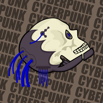 Image of the skull in the style of cyberpunk with metal inserts and wires. Images for various purposes, games, websites, and more.