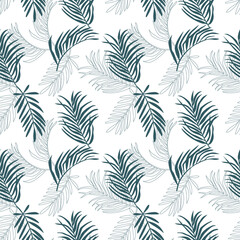 Seamless pattern. Different shapes of palm leaves. Tropical natural elements. Vector background for cover, paper, textile and fabric print