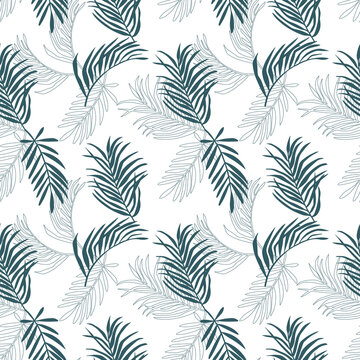 Seamless pattern. Different shapes of palm leaves. Tropical natural elements. Vector background for cover, paper, textile and fabric print © Ольга Дубровина