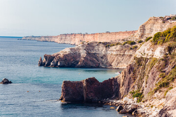 Cape Fiolent on a rocky shore of the Black Sea, Crimea, Russia