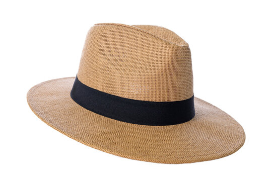 Women's panama style hat. Black ribbon and Isolated on white background.