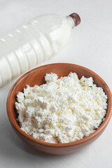 Natural farm products. Bottle and glass of cow's milk