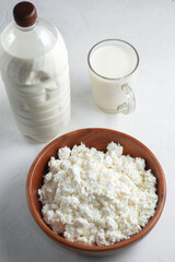 Natural farm products. Bottle and glass of cow's milk