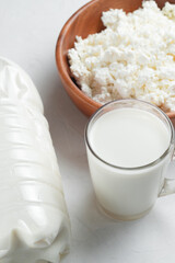 Natural farm products. Bottle and glass of cow's milk