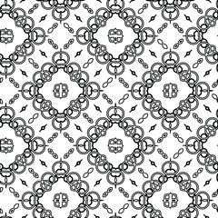Geometric vector pattern with triangular elements. Seamless abstract ornament for wallpapers and backgrounds. Black and white colors. 