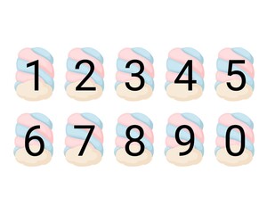 Marshmallows Candy with numbers Vector. Pink And White Twisted Spiral Candy.