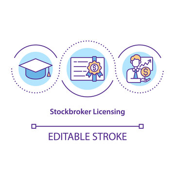 Stockbroker licensing concept icon. Getting official stock trading service document. Money investment idea thin line illustration. Vector isolated outline RGB color drawing. Editable stroke