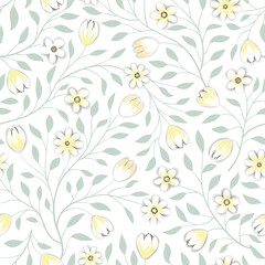 Floral seamless pattern. Flower background. Floral seamless texture with flowers. Flourish tiled white spring wallpaper